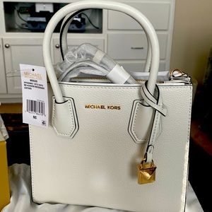 Michael Kors Optic White MD Acrdion Messenger Leather